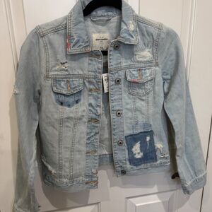 Abercrombie Kids XL Denim Jacket Distressed and Embroidered